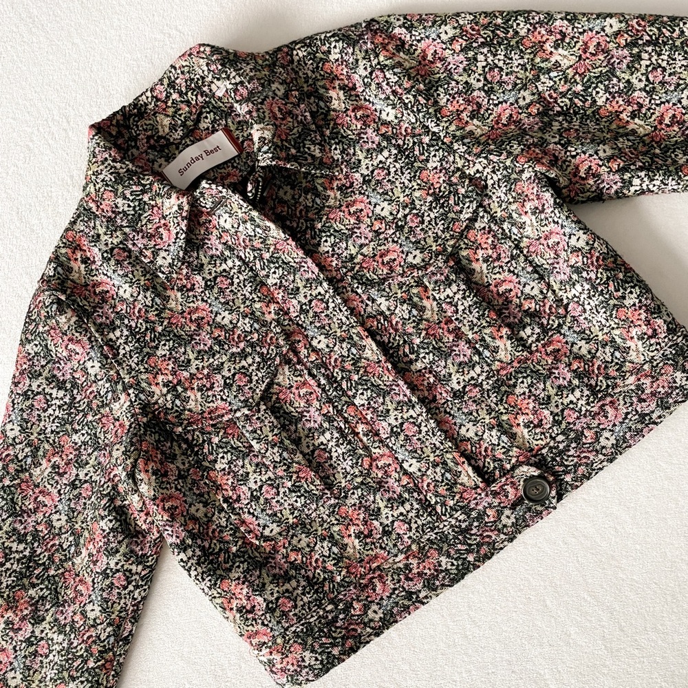 Aritzia Sunday Best Pink Green Floral Tweed Jacket - Picture 14 of 15